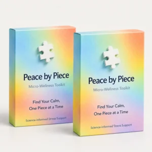 The Peace by Piece micro wellness toolkit featuring various tools aimed at supporting mental wellness and relaxation.